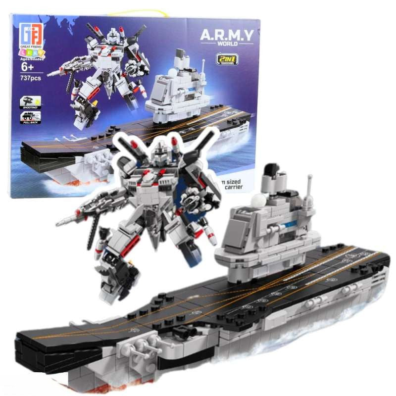 2-in-1 Aircraft Carrier & Robo Defender Lego Set - 737 PCS