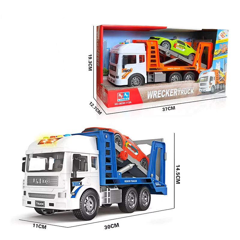 Pull Back Wrecker Truck & Car Carrier Playset With Light & Sound
