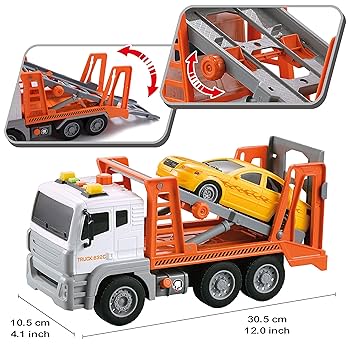 Pull Back Wrecker Truck & Car Carrier Playset With Light & Sound