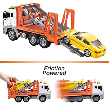 Pull Back Wrecker Truck & Car Carrier Playset With Light & Sound