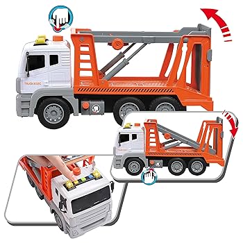 Pull Back Wrecker Truck & Car Carrier Playset With Light & Sound