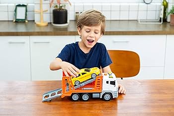 Pull Back Wrecker Truck & Car Carrier Playset With Light & Sound