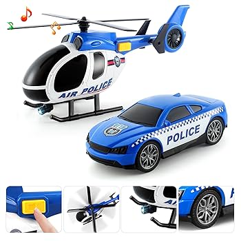 Pull Back Oversized Police Trailer Set with Helicopter & Car