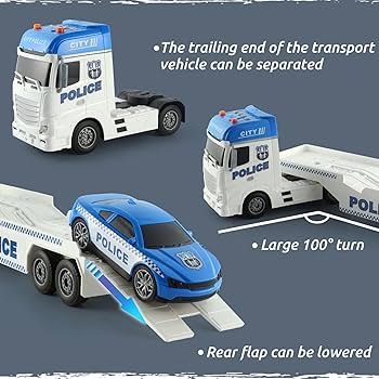 Pull Back Oversized Police Trailer Set with Helicopter & Car