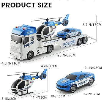 Pull Back Oversized Police Trailer Set with Helicopter & Car