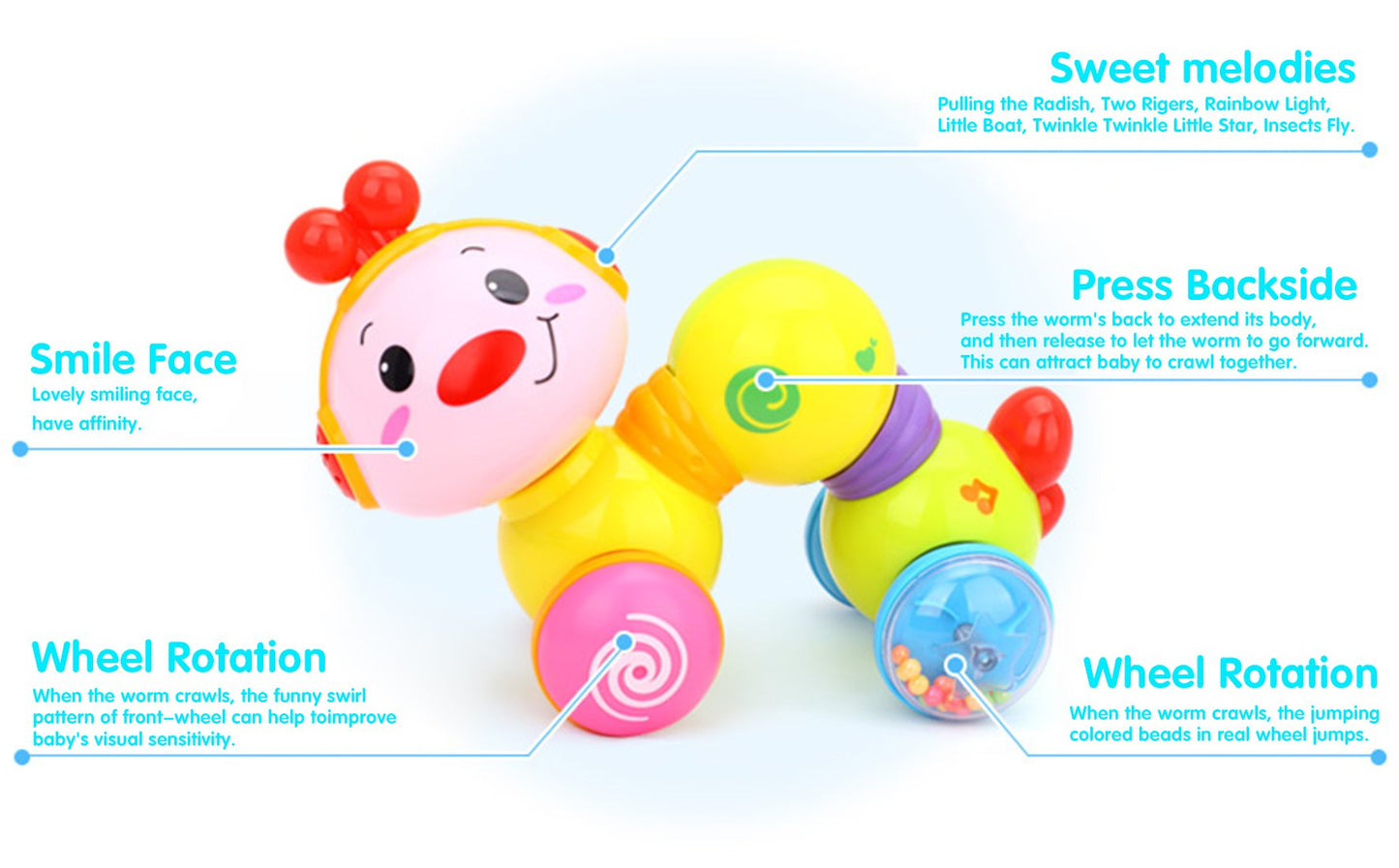 Press & Go Caterpillar With Light & Sound
