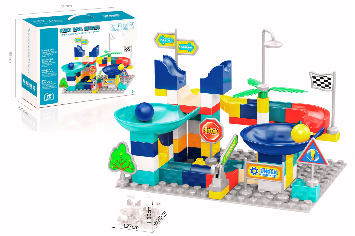 Slide Rail Blocks Marble Run Set – 70 PCS