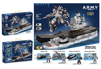 2-in-1 Aircraft Carrier & Robo Defender Lego Set - 737 PCS