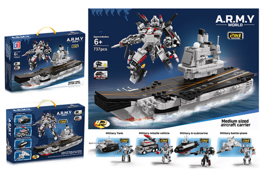 2-in-1 Aircraft Carrier & Robo Defender Lego Set - 737 PCS