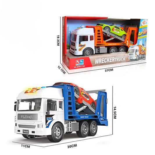 Pull Back Wrecker Truck & Car Carrier Playset With Light & Sound