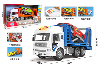 Pull Back Wrecker Truck & Car Carrier Playset With Light & Sound