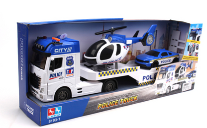Pull Back Oversized Police Trailer Set with Helicopter & Car