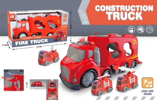 Fire Truck Transporter  – Lights, Sounds & Mini Fire Truck