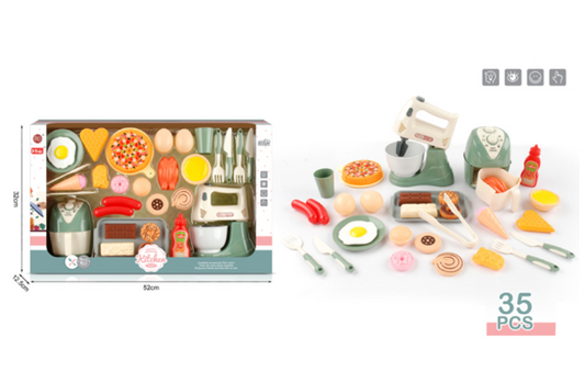 Deluxe 35-Piece Pretend Kitchen Mixer & Breakfast Set