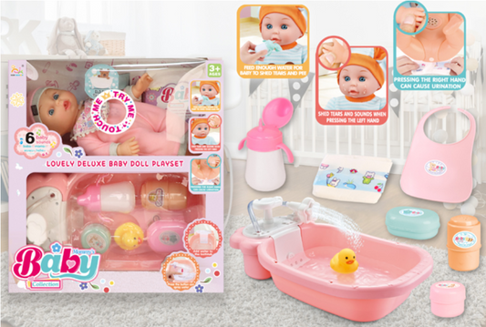 Real Care & Play Deluxe Baby 35Cm Doll Playset + 6 sounds