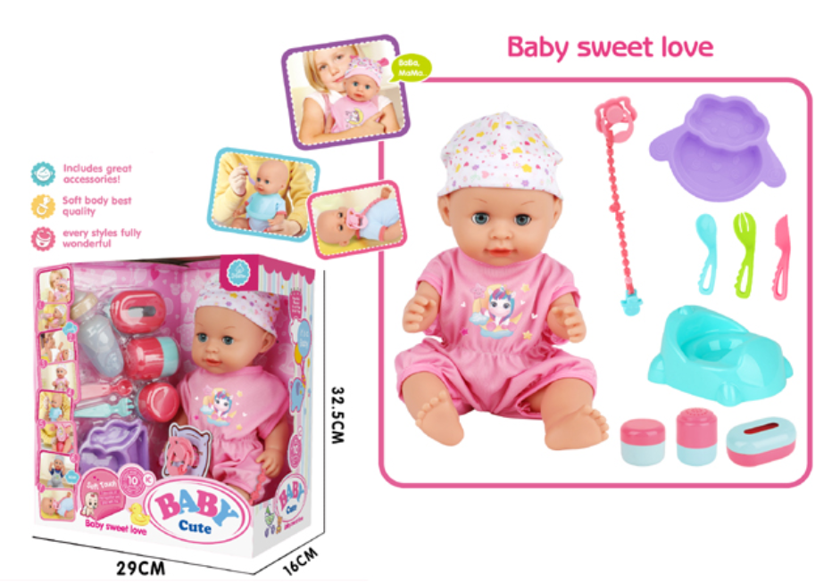 Adorable Baby 40Cm Soft Doll Playset + 10 sounds