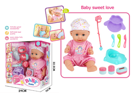 Adorable Baby 40Cm Soft Doll Playset + 10 sounds